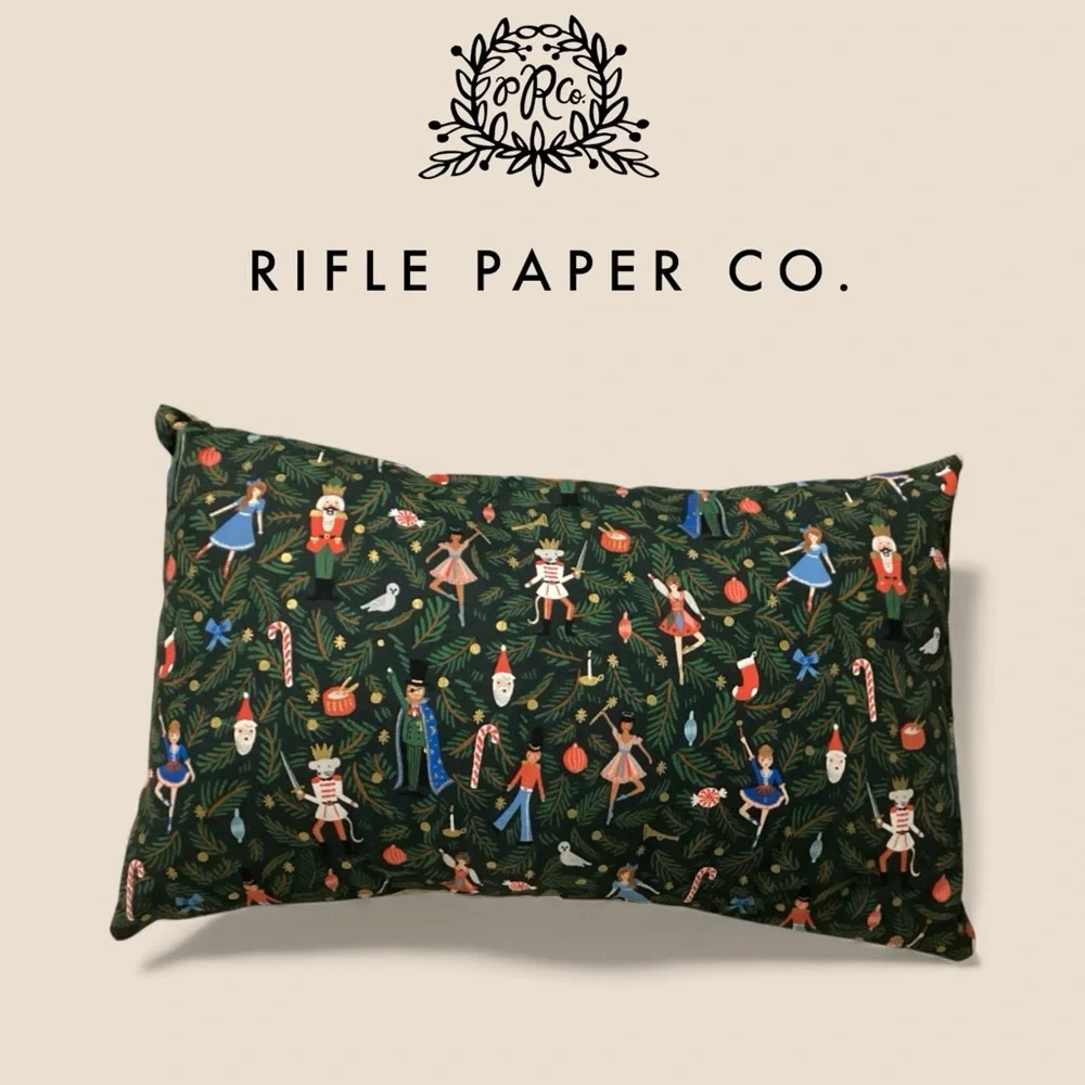 Rifle Paper Company Nutcracker- Evergreen Metallic Lumbar Pillow